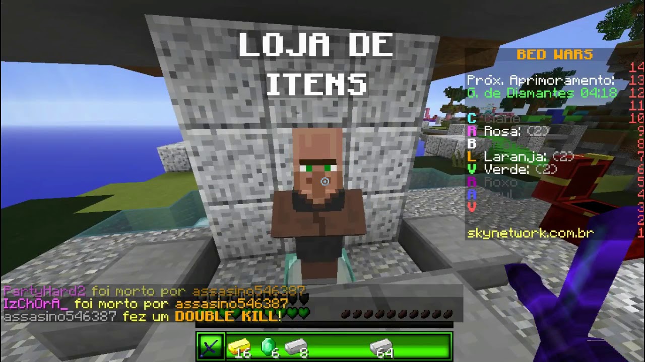 (Minecraft) BedWars Primeira gameplay do canal  (SKYMINIGAMES)