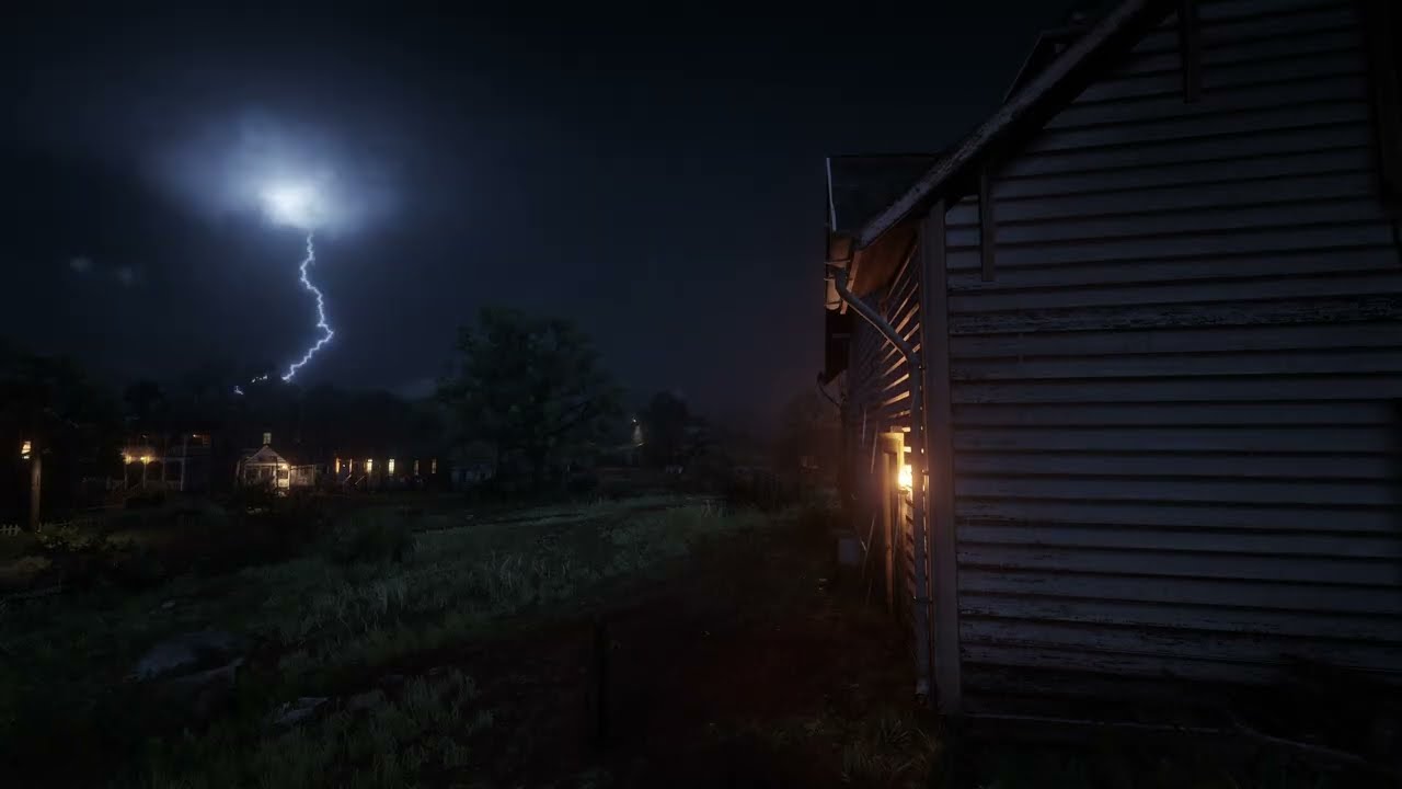 Rain, Thunder & Fireplace Sounds at Night | Relaxing Cabin Ambience with Sleeping Pets