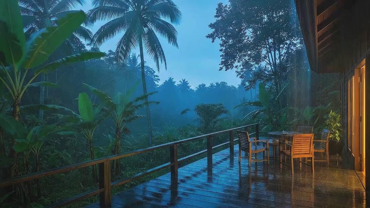 Fast Sleep Rain Ambience with Jungle Thunder at Cozy Cabin Night 🌧️