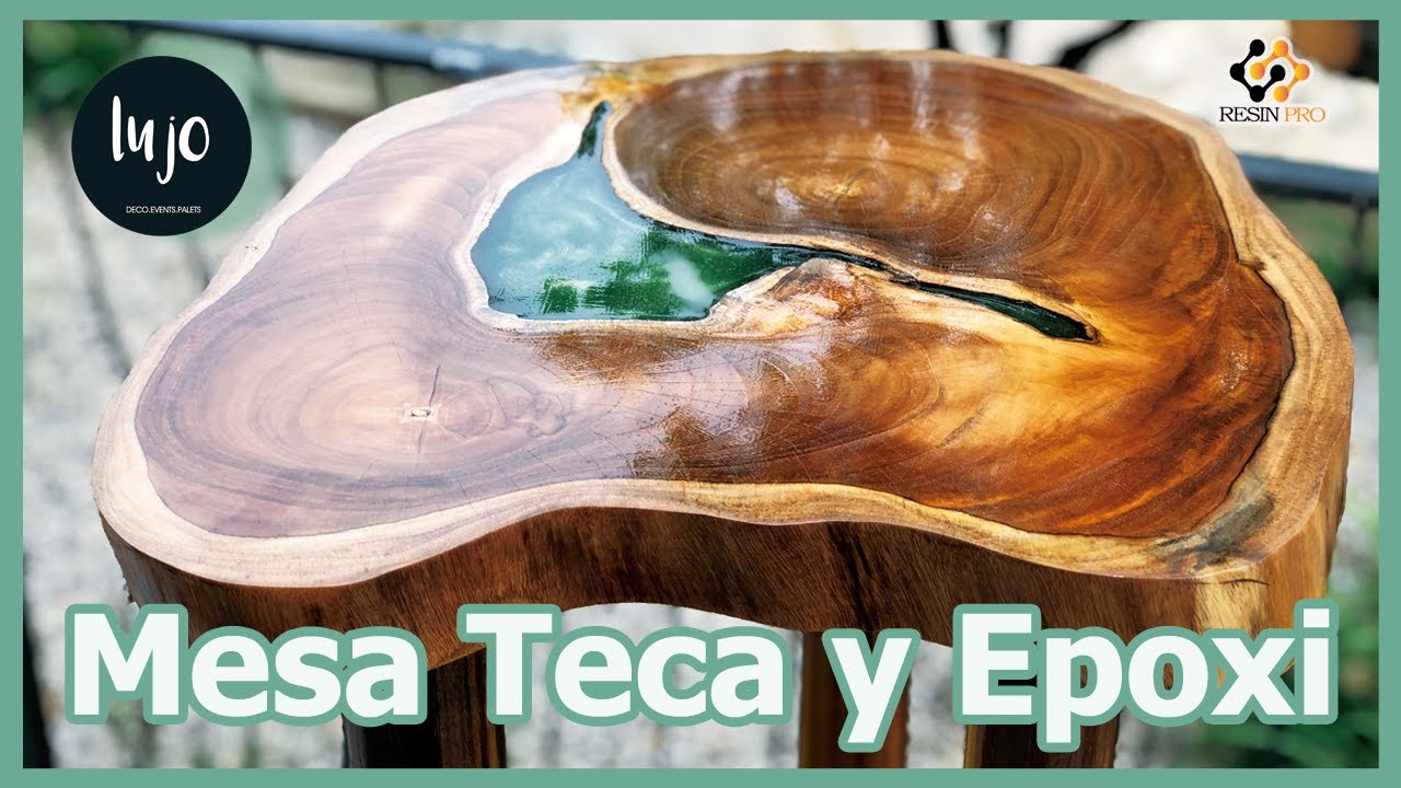 Resina de Epoxi y TEKA . Rodaja de madera y patas recicladas para una mesa estilo industrial. torno