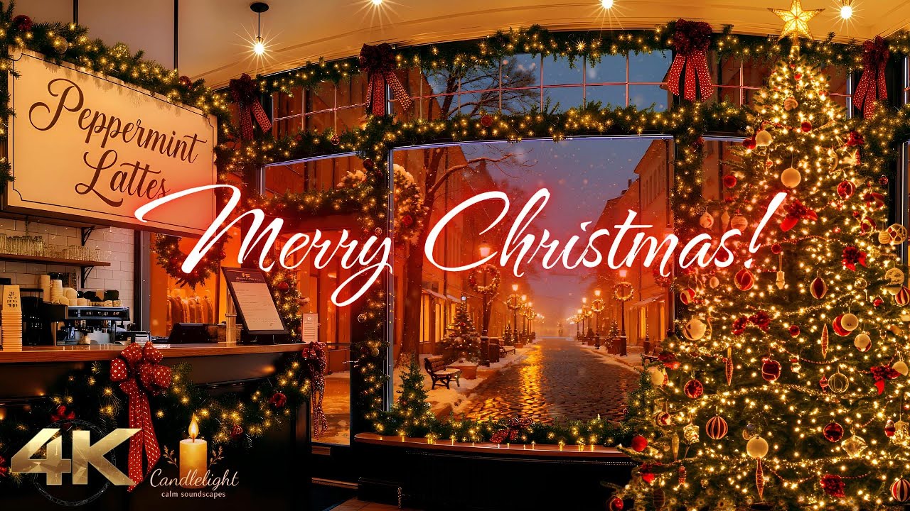 Snowy Christmas Café 🎄 Warm Jazz, Peppermint Lattes & Holiday Cheer on a Snowy Night | 4K