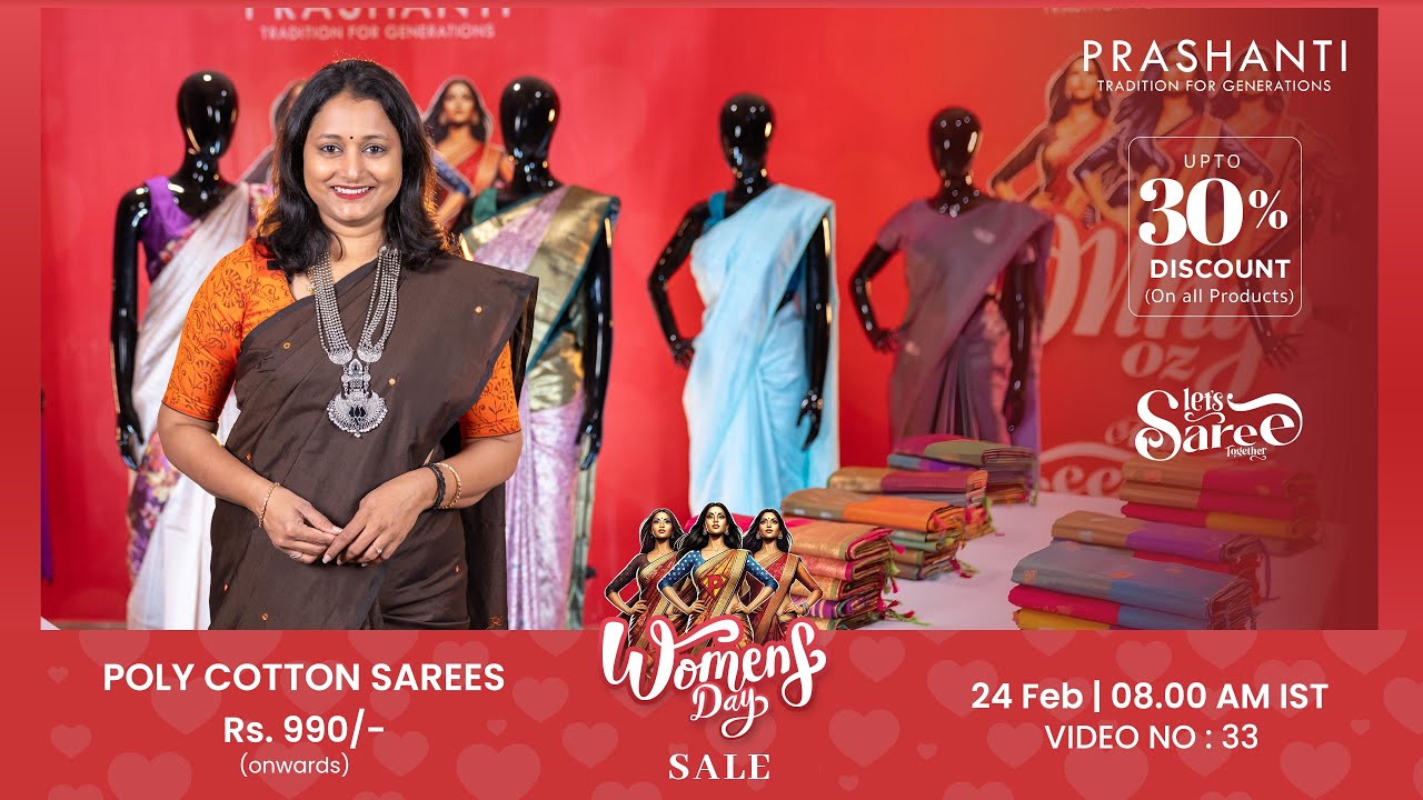 Poly Cotton Sarees | Women's Day Sale - Up to 30% OFF | Video - 33