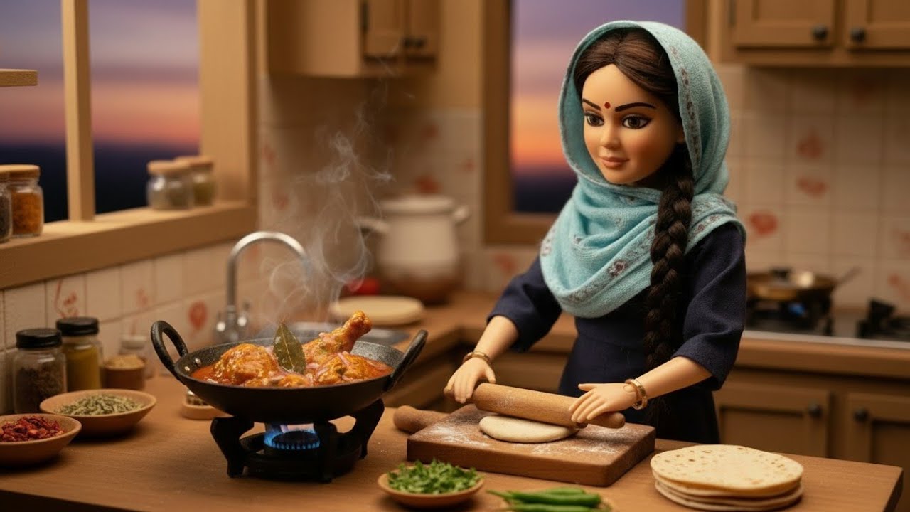 Miniature Doll Chicken Curry Cooking ASMR | Indian Village Tiny Kitchen Story