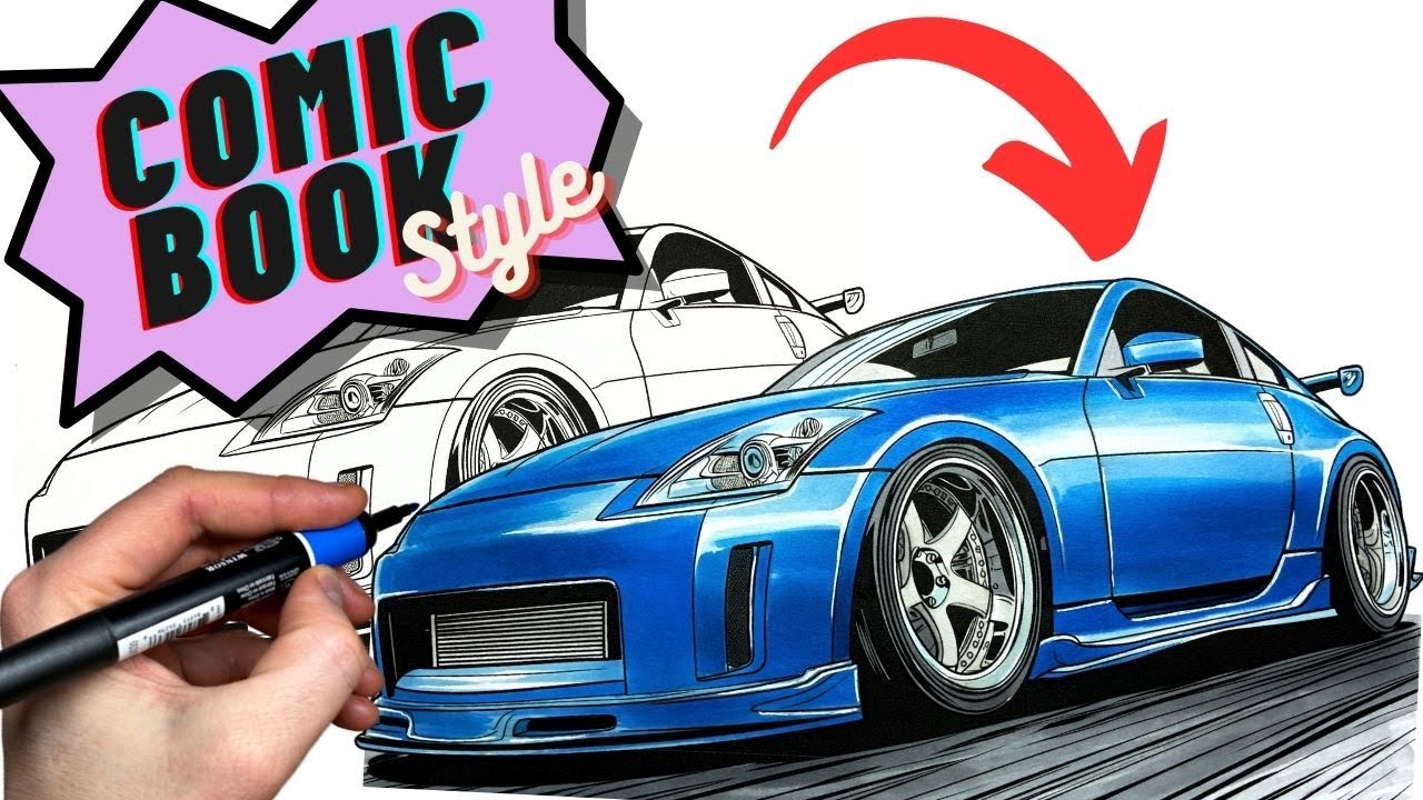 From Colouring Book To Comic Book Style Drawing Nissan 350Z