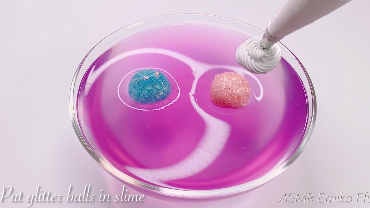 【 ASMR】🔮ラメボールとシェービングフォームをスライムに混ぜてコリコリする🧁【音フェチ】Put glitter balls in slime 슬라임에 반짝이 볼을 넣어