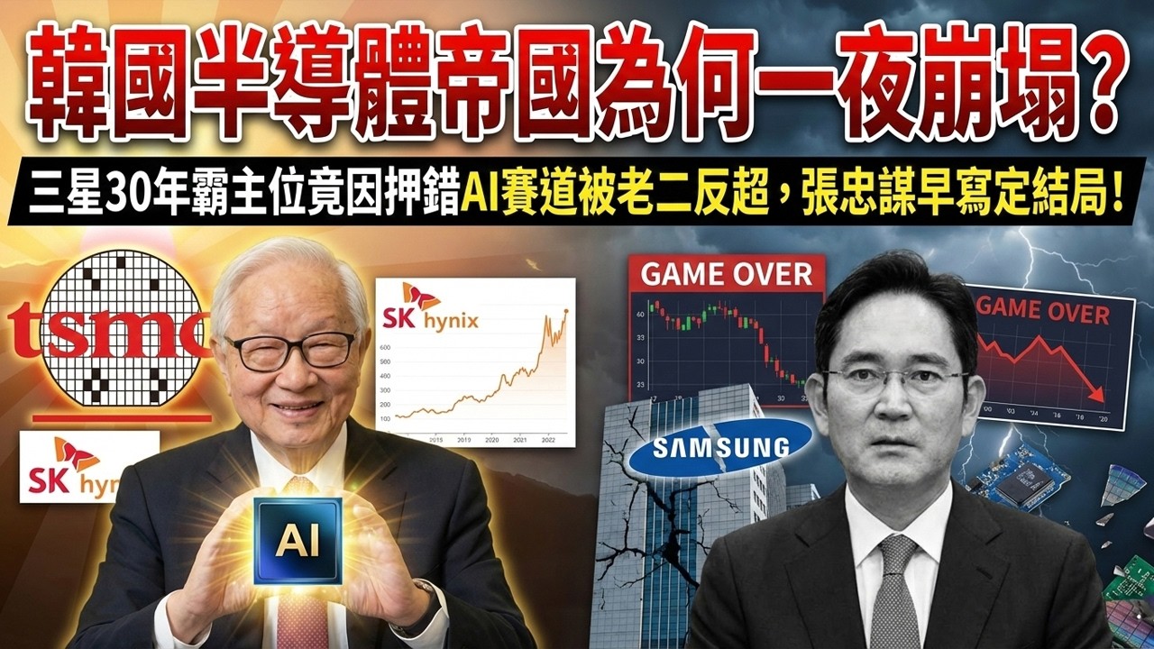 韓國半導體帝國為何一夜崩塌？三星30年霸主位竟因押錯AI賽道被老二反超，張忠謀早寫定結局！#半導體 #芯片 #AI芯片 #三星 #台積電 #HBM #SK海力士 #張忠謀 #芯片製造 #晶圓代工