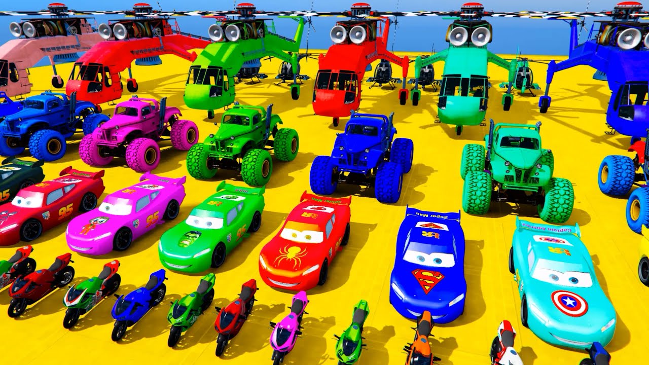 GTA 5 SPIDER MAN Iran Man Super Motor Bike Racing Challenge Stunt Hulk Homem aranha de Carros