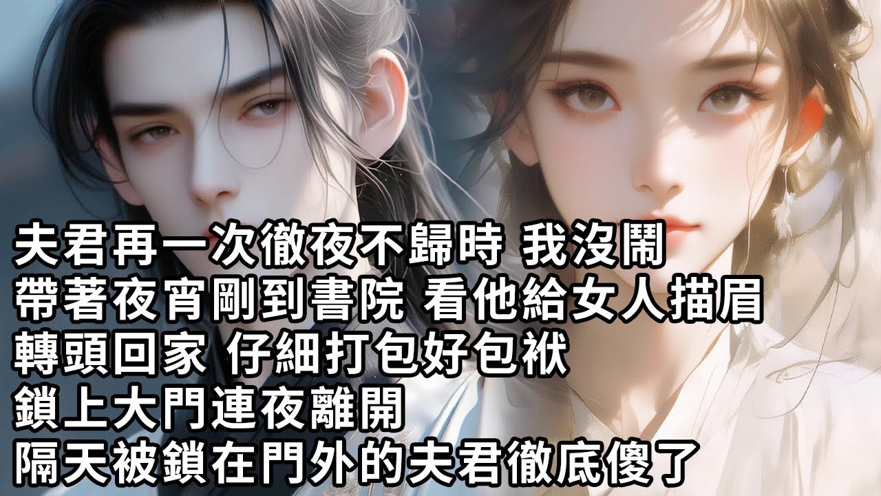 【一口氣看完】夫君再一次徹夜不歸時 我沒鬧，帶著夜宵剛到書院 看他給女人描眉，轉頭回家 仔細打包好包袱，鎖上大門連夜離開，隔天被鎖在門外的夫君徹底傻了
