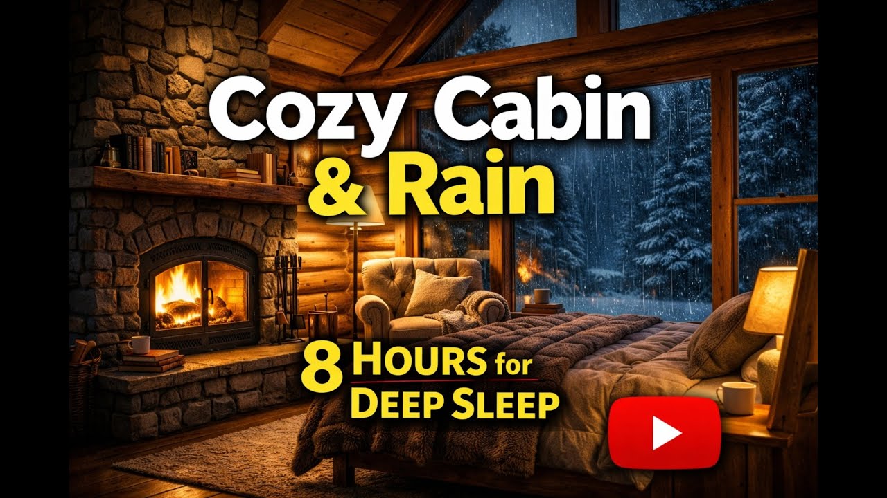Cozy Cabin in the Rain | Fireplace & Night Wind | 8 Hours of Deep Sleep