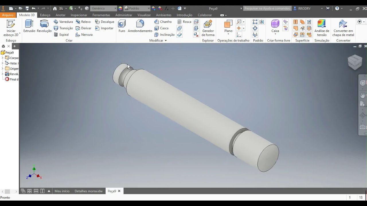 Aula 36 - Modelamento do Eixo Roscado da Morsa por revolução no Inventor