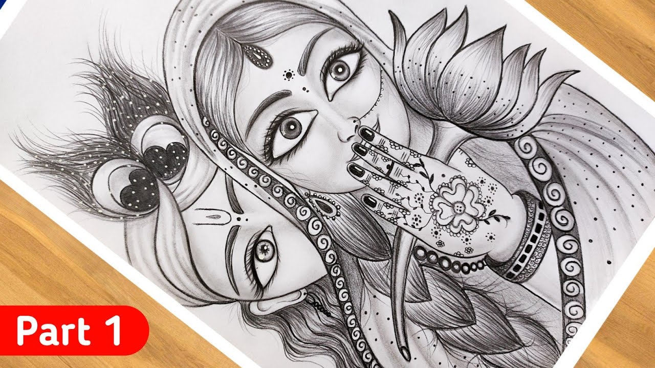 How to draw cutest krishna and radha | Pencil sketch | Step by step | Part 1 | Easy Drawing Tutorial