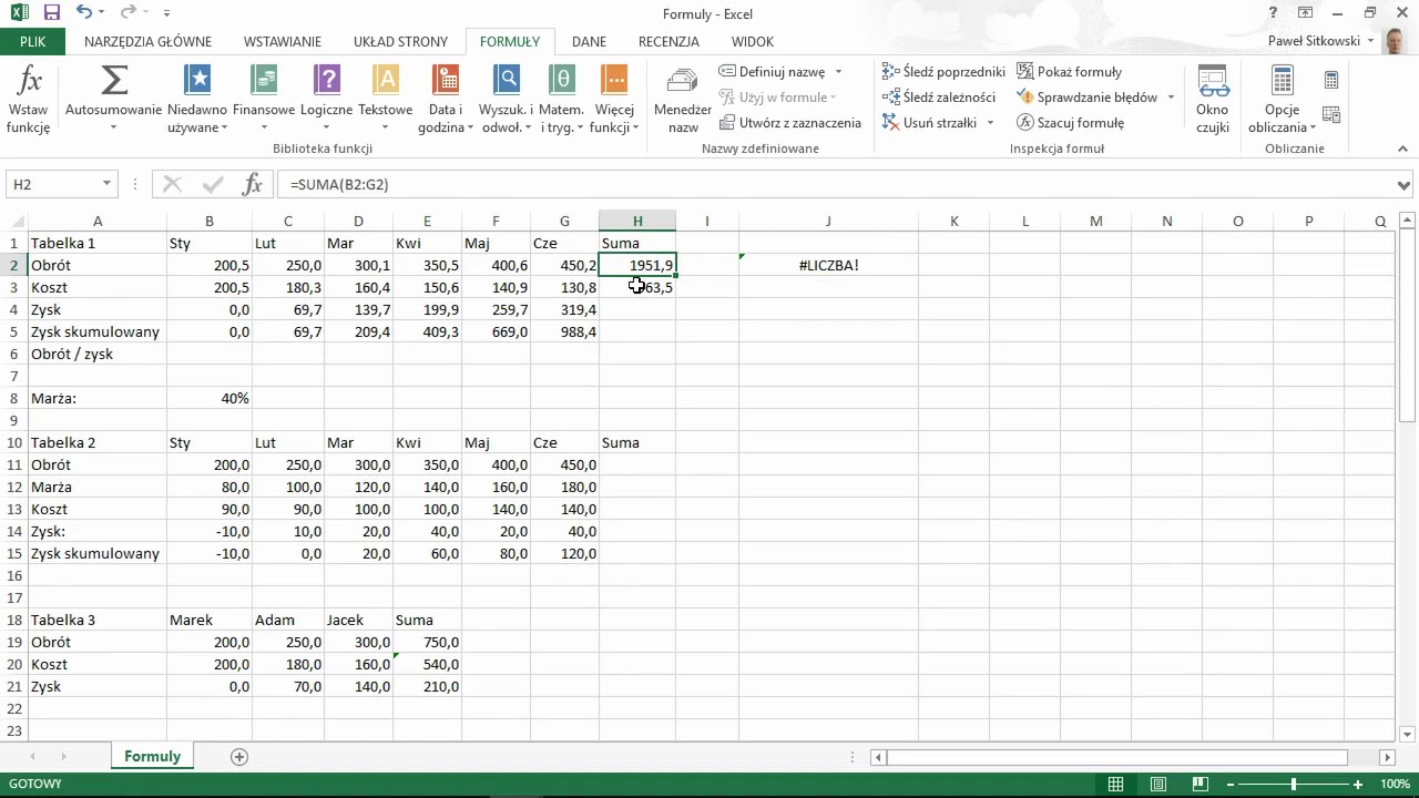 Najczęstsze błędy przy używaniu formul - Kurs Excel od podstaw