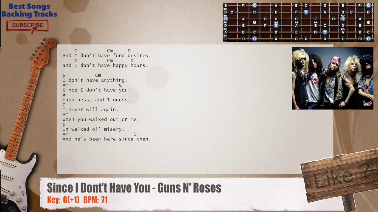 🎸 Since I Don't Have You - Guns N' Roses Guitar Backing Track with chords and lyrics
