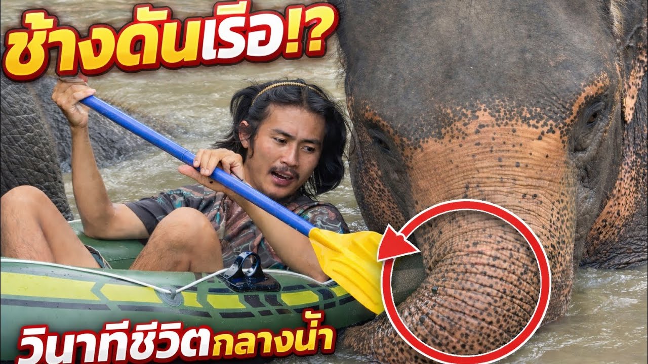 หนููนั่งด้วย !! ใกล้เกินไป ช้างดันเรือกลางน้ำแบบไม่ทันตั้งตัว