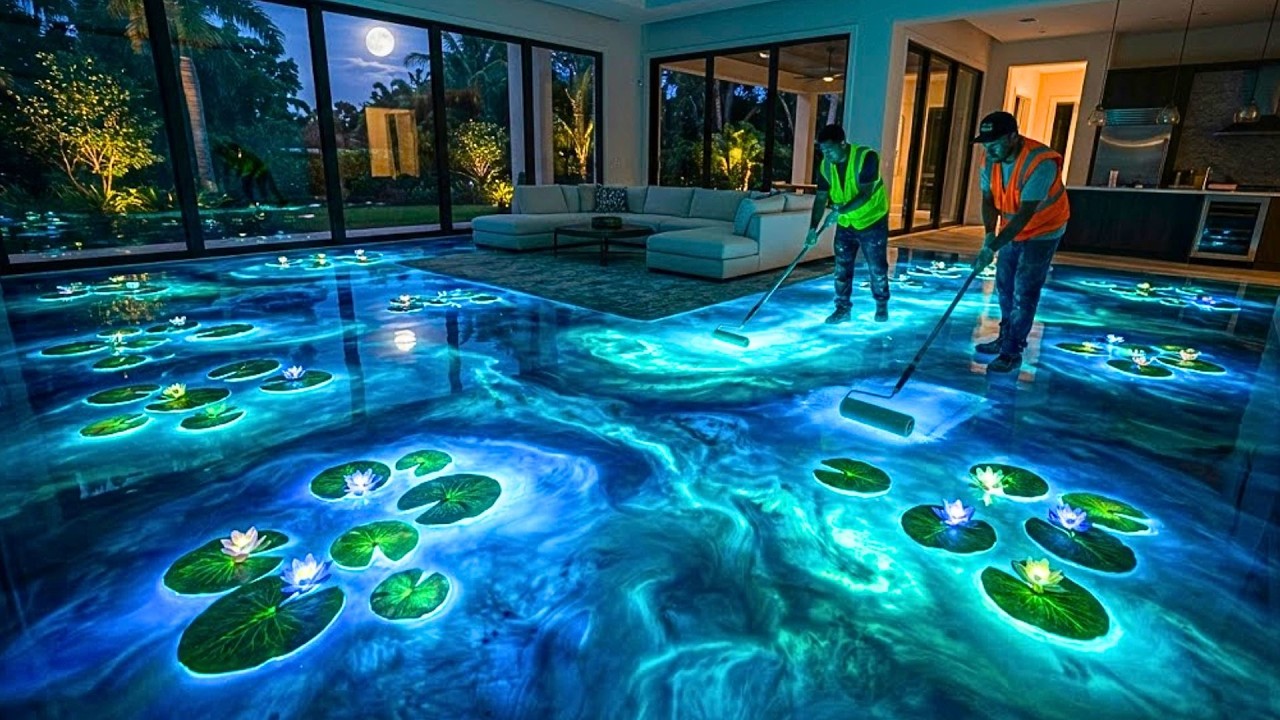 Top 6 Bioluminescent Lagoon Epoxy Floors Featuring Glowing Blue Resin with Floating Lily Pads