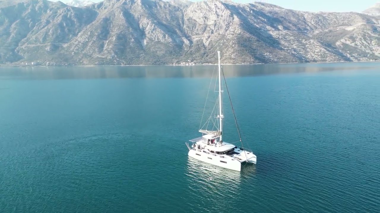 Circling a Lagoon 46 in Kotor Bay Montenegro
