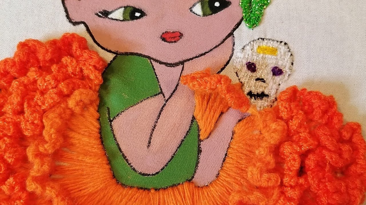Bordado muy Fácil de niña cempasuchil.