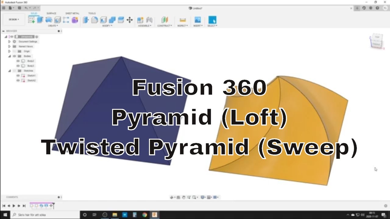 Pyramid and Twisted Pyramid in Fusion 360 - (Sweep with twist angle)