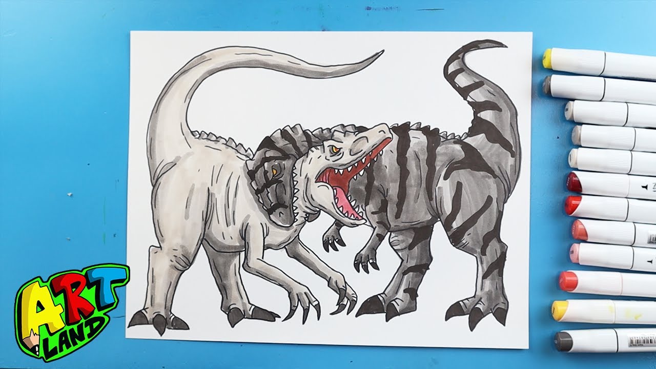 How to Draw GIGANOTOSAURUS VS INDOMINUS REX