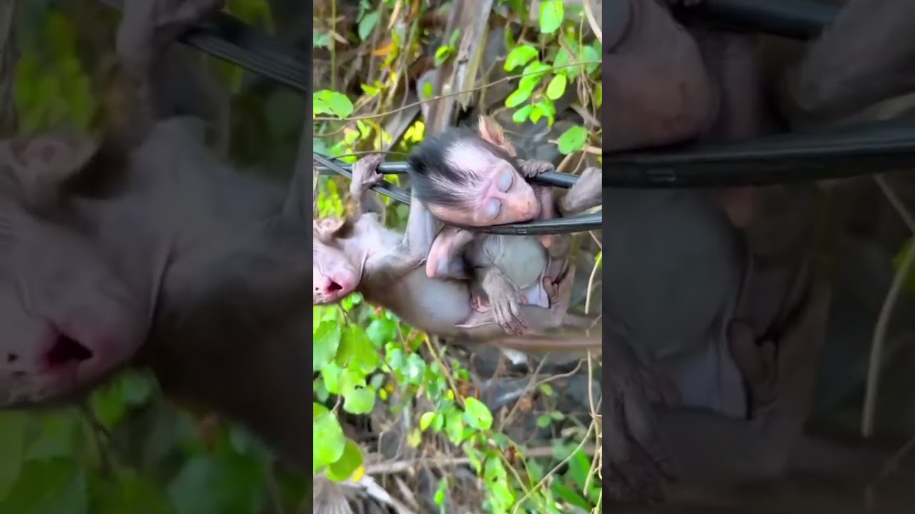 baby monkey stuck in tree branch 😢 | emotional rescue moment 🐒💚#shortsfeed #ytshorts #ytviral