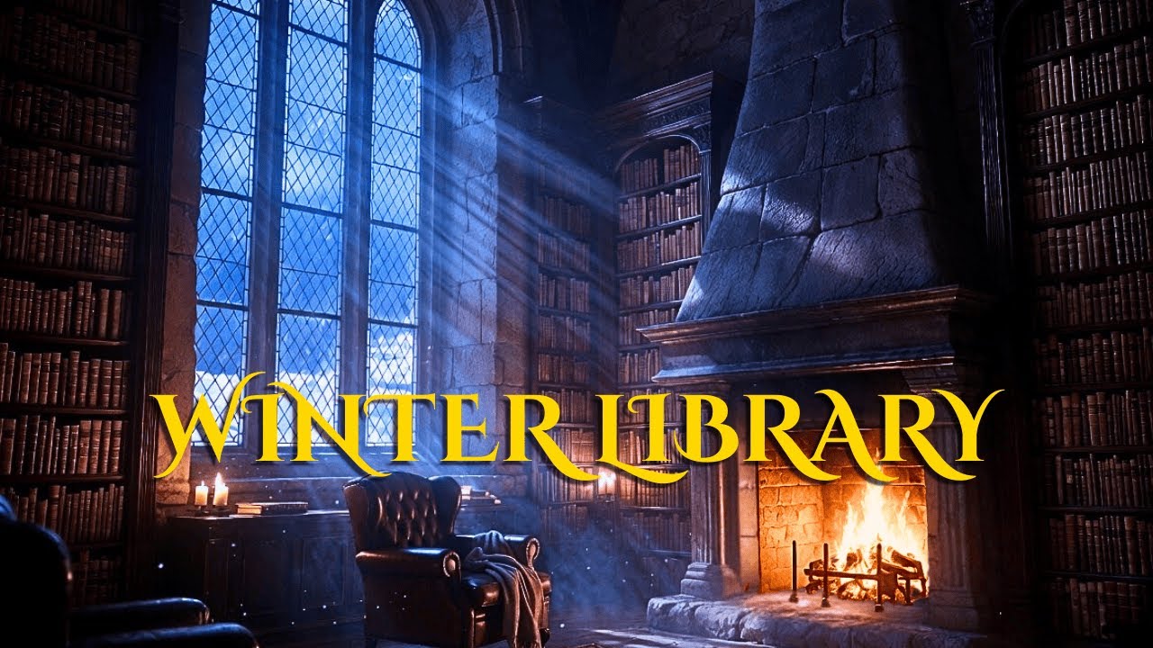 Winter Solstice Library ❄️ | Magical Snow & Fireplace Ambience (Read, Study)