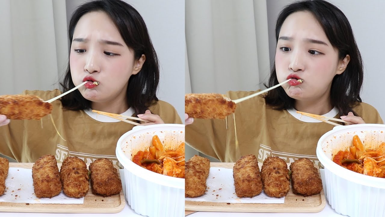 엽떡 치즈 돈까스 먹방 _ 꿀키님의 치즈 롤까스 출시🐰 :D