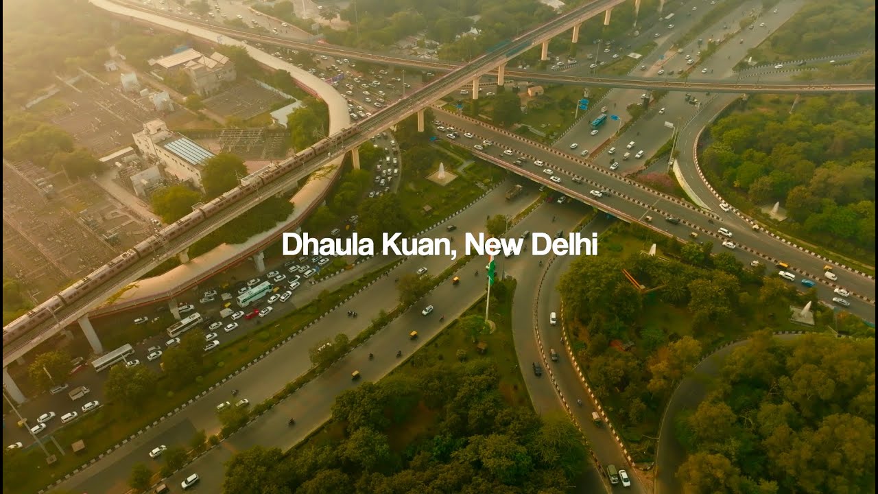 Dhaula Kuan Like Never Seen Before | 4K Aerial View of Delhi’s Multilayer Flyovers & Metro Lines