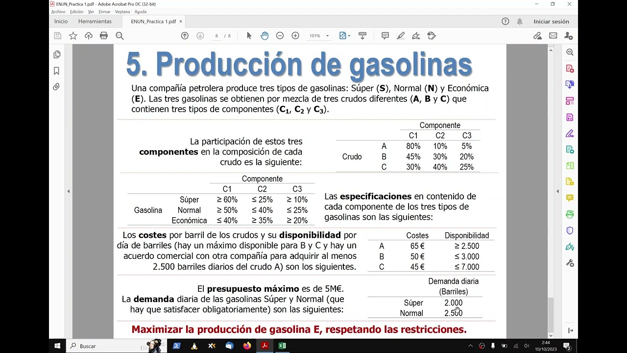 MMCC - Solver - Problema de las gasolinas