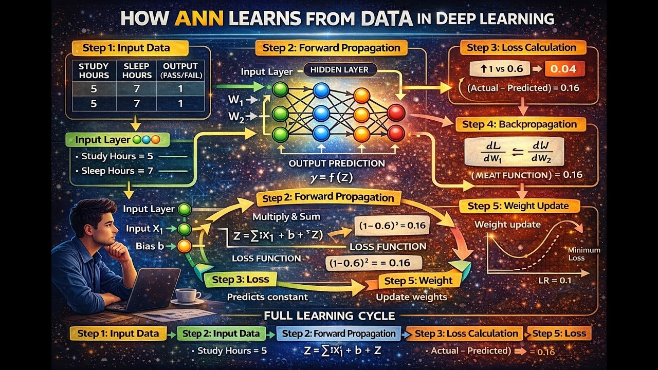 How ANN Learns from Data in Deep Learning | Complete Step-by-Step Explanation