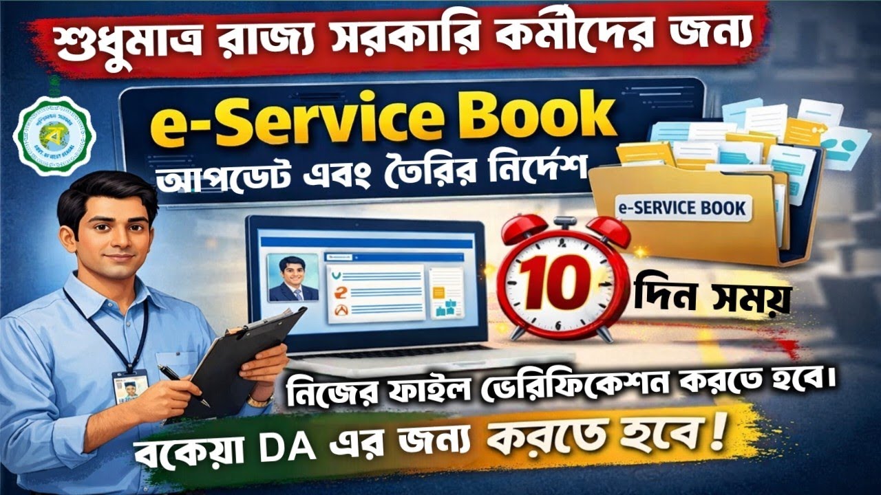 বকেয়া DA মেটানোর জন্য রাজ্য সরকারি কর্মীদের e-Service Book তৈরি  এবং আপডেট করার নির্দেশ || 