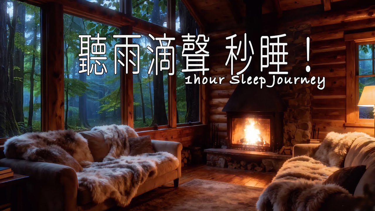 Immersive Rainy Night Cabin for Sleep Fireplace Rain Ambient Sounds 聽一場雨 睡一個好覺 1小時沉浸式雨夜木屋助眠 爐火聲雨聲環境音