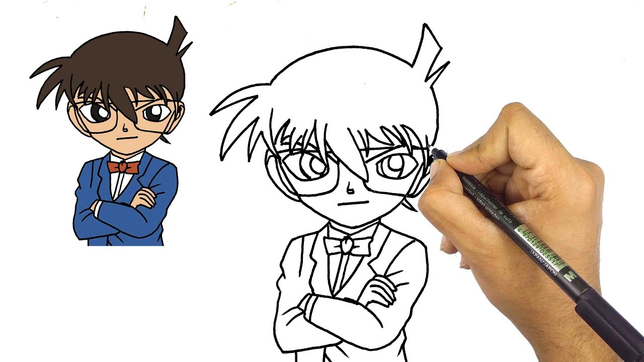 تعلم رسم الانمي | كيف ترسم المحقق كونان || تعليم الرسم الانمي للمبتدئين