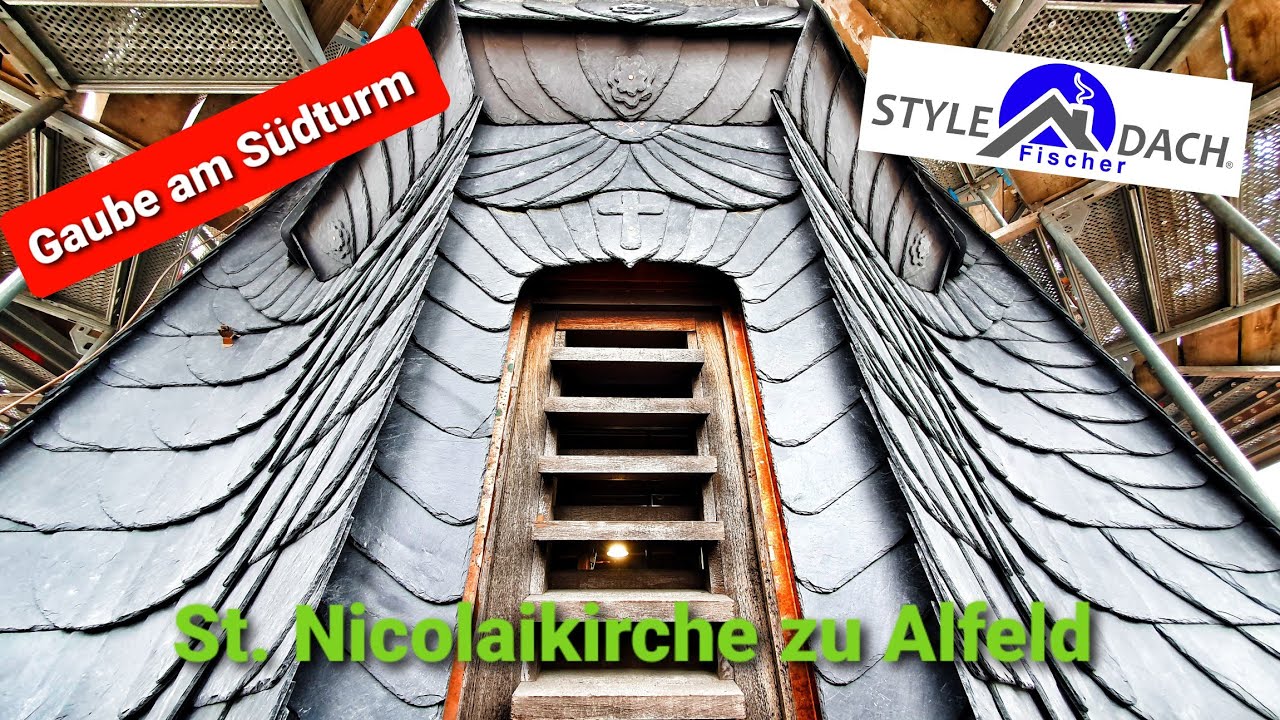 Gaubenfront am Südturm verschiefern - Rathscheck Schiefer - Altdeutsche Deckung in Alfeld