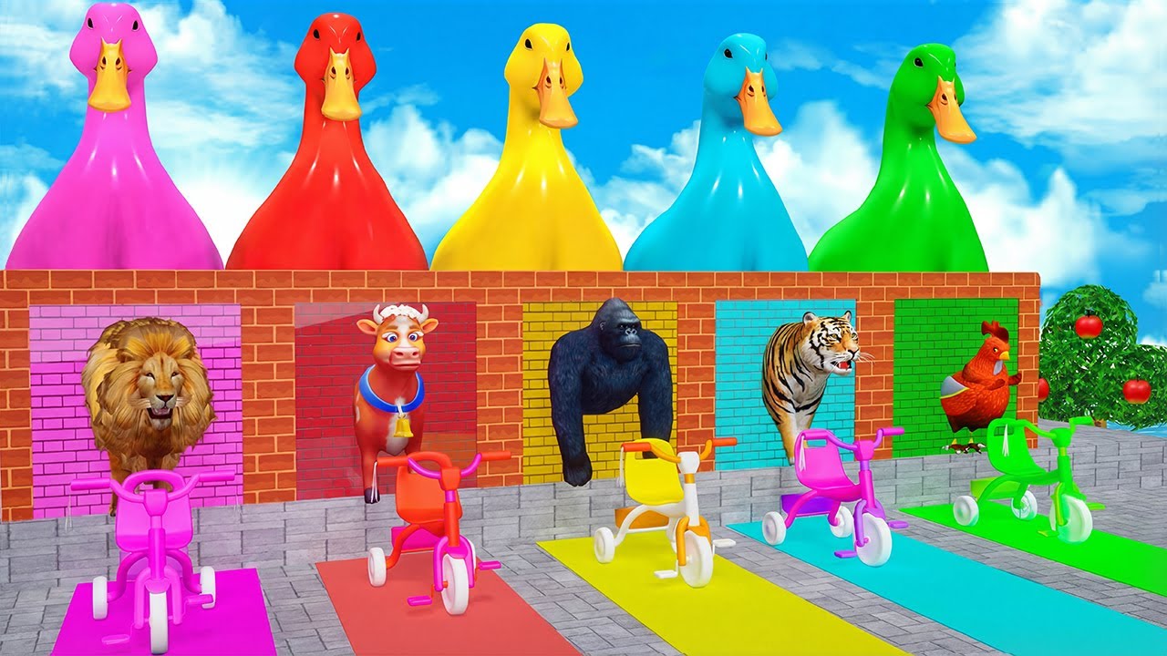 Long Slide Game with Cow Elephant Gorilla Hippopotamus Tiger 3d Animal Game Funny 3d Animals