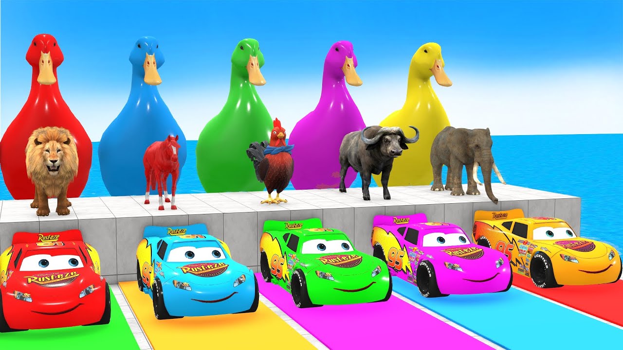 Long Slide Game with Cow Elephant Gorilla Hippopotamus Tiger 3d Animal Game Funny 3d Animals