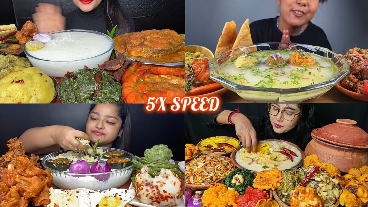 ASMR: Eating Phana bhat eating challenge 😌😋 pani bhat with different types of bharta eating Mukbang