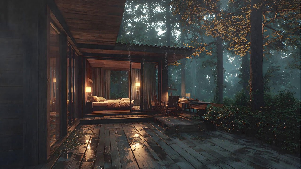 🌧️Peaceful Rain Cabin by the Lakeside Forest - Raindrops & Thunder | Ambience for Deep Sleep