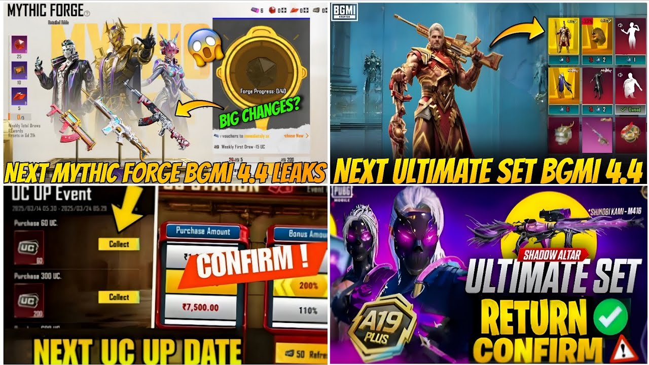 🔴NEXT ULTIMATE SET BGMI 4.4😍| NEXT MYTHIC FORGE BGMI 4.4🔥| NEXT UC UP EVENT BGMI😱| SHINOBI KAMI M4?😈