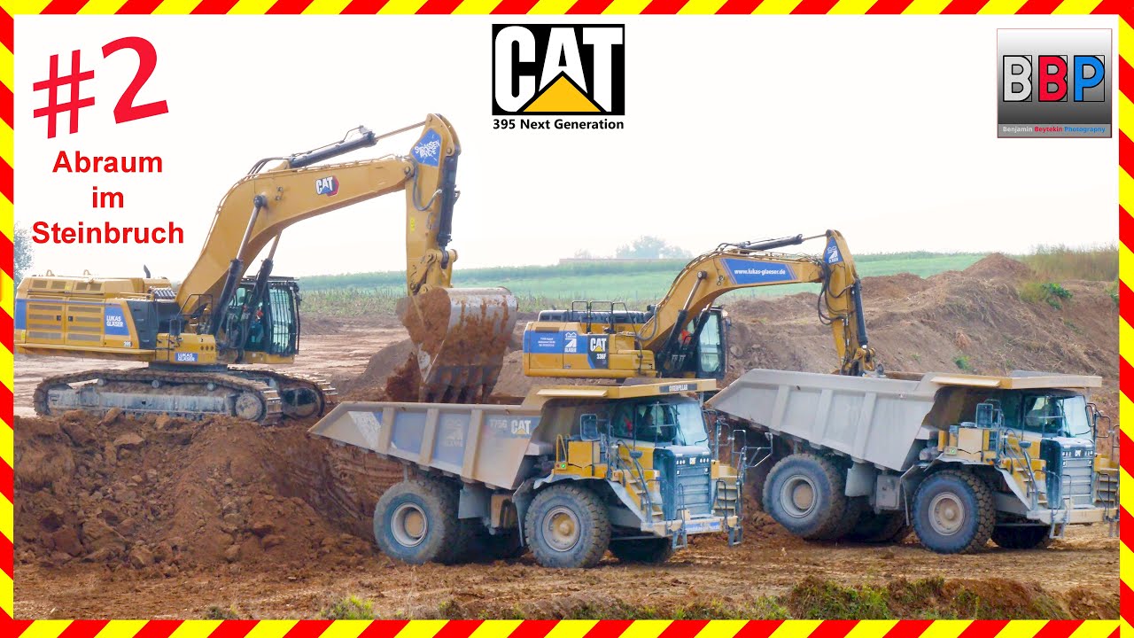 Caterpillar 395, 2x 775G, 745, D6 - Abraum im Steinbruch, Okt. 2023. #2