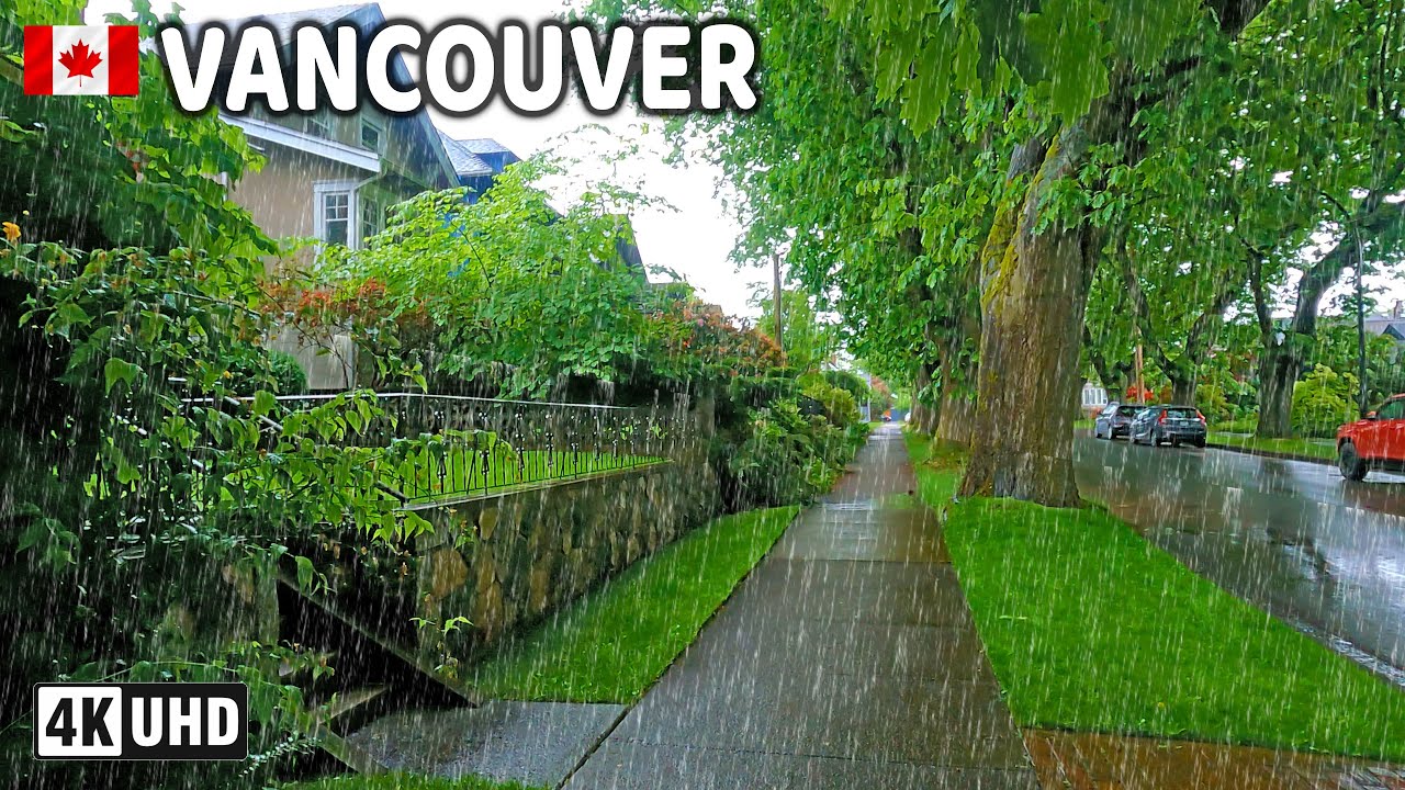 [Rain Walk] 🇨🇦 【4K】⛈️⛈️⛈️ Heavy Rain in Downtown Vancouver & East Vancouver. BC, Canada. 2025.
