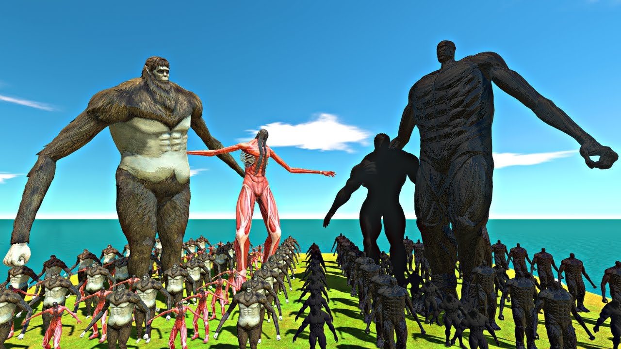 Beast Titan + Eren Titan vs Shadow Colossal Titan vs Shadow Armored Titan - ARBS
