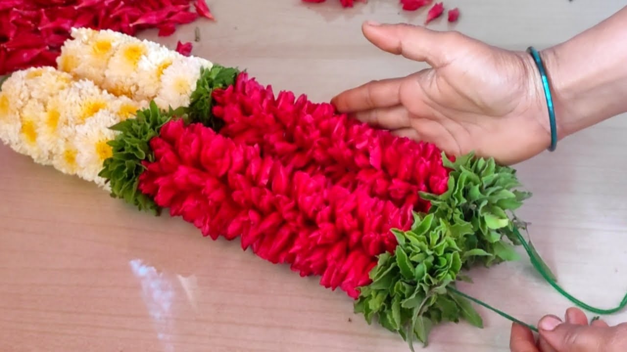 flower mala making for God /flower mala making at home /அரளி பூ மாலை