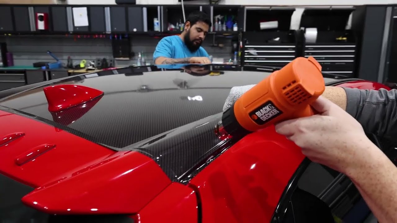 Civic Type R Custom Red Carbon Fiber Roof Wrap Installation