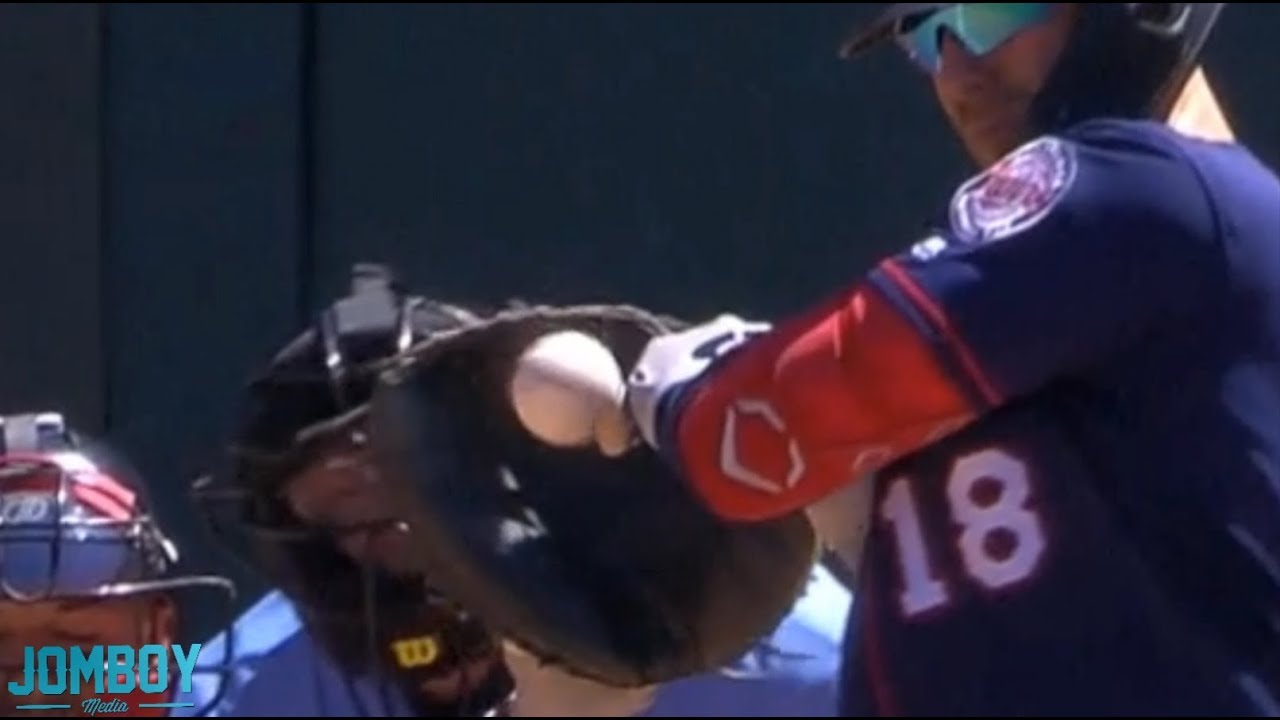 Twins rally by having two pitches hit the knob of their bat and be ruled hit by pitches, a breakdown