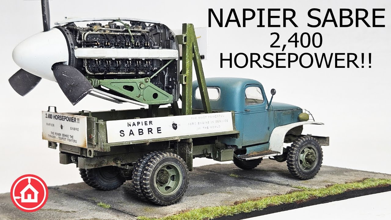 MiniArt 1/35 Cargo Truck -  Napier Sabre with concrete base. Model kit build.
