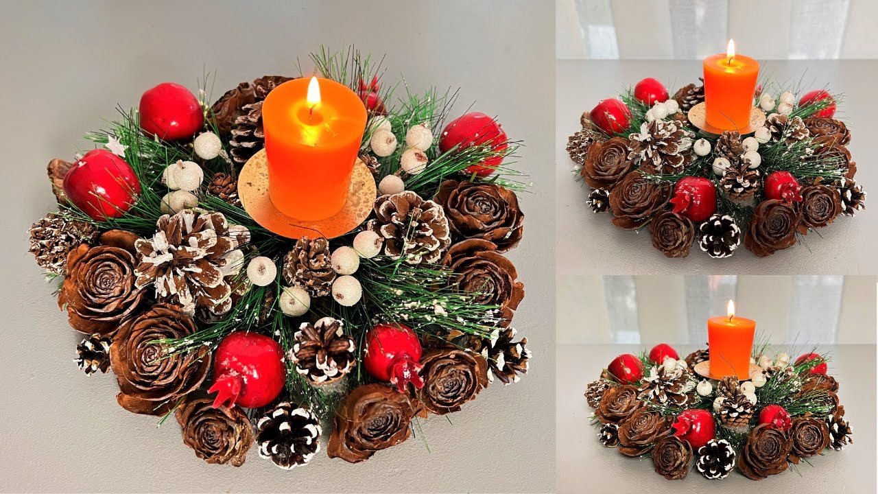 Decoratiuni de Craciun! Aranjament cu lumanare pentru masa de Craciun!
