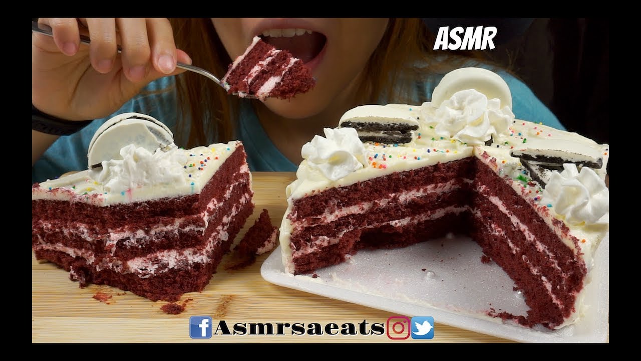 Asmr Red Velvet Cake + Milk w/ Oreos & Whipped Cream (BIG BITES) Asmr S.A Eats