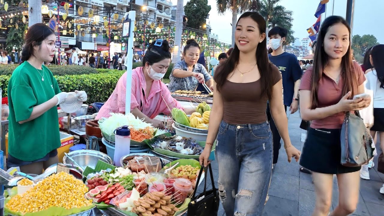 Best Cambodian STREET FOOD 2026 | Walk at Riverside Food Market Tour, Phnom Penh City 4K 60fps
