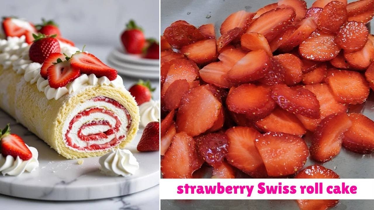 Fresh Strawberry Swiss Roll Cake 🍓 Soft Sponge & Cream