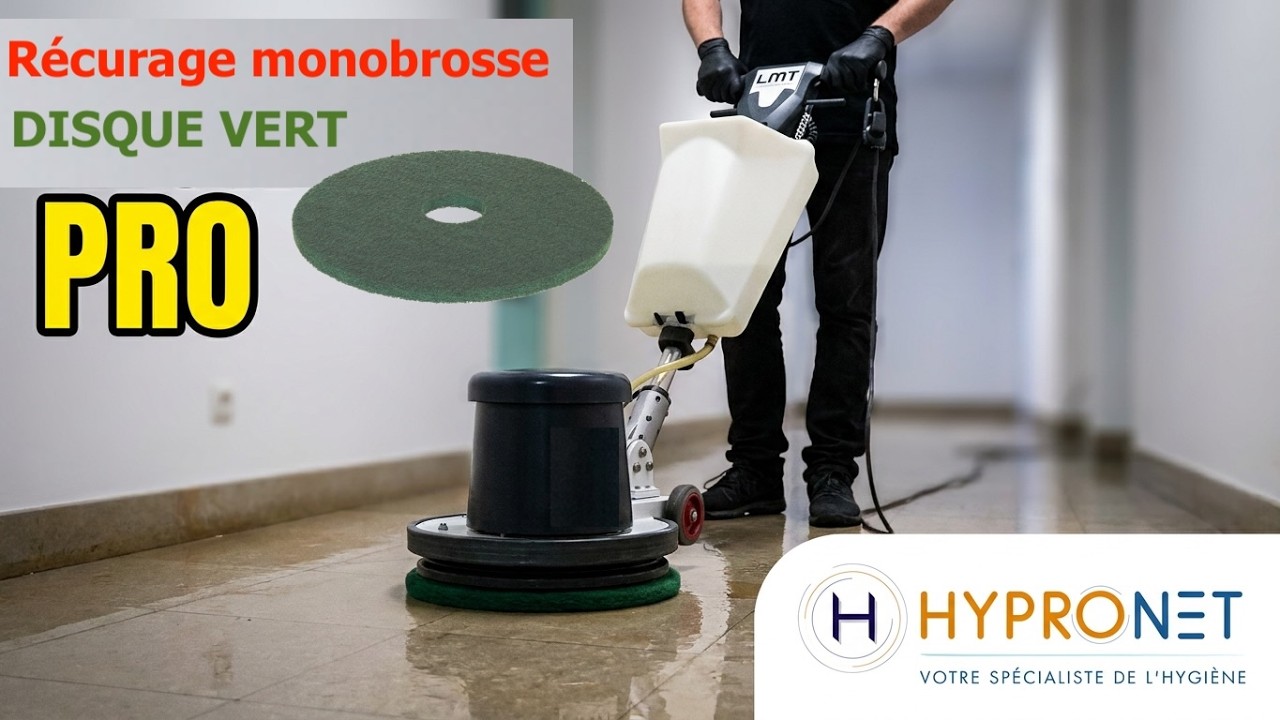 Monobrosse montage du disque vert LMT pour nettoyage au mouillé by Hypronet